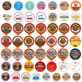 Custom Variety Pack Coffee, Tea, and Hot Chocolate Holiday Winter Sampler - Single Serve Pods for Keurig K-Cup Machines, includes Grove Square and Crazy Cups Hot Cocoa, 50 Assorted Flavors Party Mix