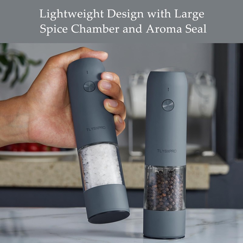 TLYSXPRO Electric Pepper Grinder, USB Rechargeable, Automatic Pepper Shaker, Adjustable