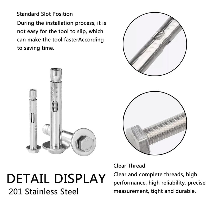 Leliafleury M8*60 Expansion Screw Bolts 4Pcs Stainless Steel Anchor Bolts