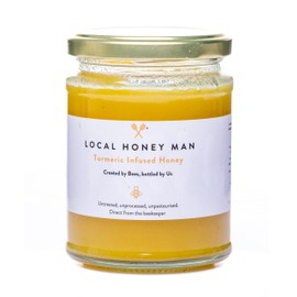 Local Honey Man Turmeric Infused Honey - Natural, Unprocessed Honey - 100% Pure Honey - Single Origin British/UK Honey - Unheated & Unfiltered Glass Jar 340g