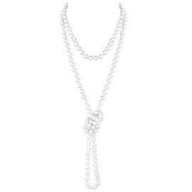 CYXZMYA 1 Piece Pearl Necklace, Pearl Necklace Women, Imitation Pearls Long Chain, Pearl Necklace White 180 cm, Lady White Elegant Artificial Pearl Necklace for Women, Date, Evening, Party, Prom