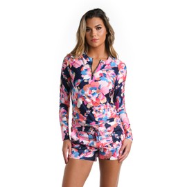 La Blanca Long Sleeve Rashguard Swim Top, Indigo//Denim Bouquet, X-Large