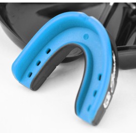 Senshi Japan Face Mask for Contact Sports and Rugby, Boxing, Karate, Hockey, etc. Features Air Vent Design - The Ultimate Self Fit Mouth Guard - Adult Size Black / Blue