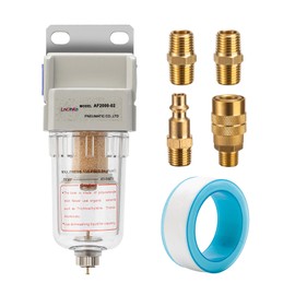 LNCHKA Air Compressor Water Separator 1/4”NPT,Compressed Air Line Filter,Air Dryer for Compressor AF2000-02,5 Micron Brass Element,Semi-Auto Drain,Bracket