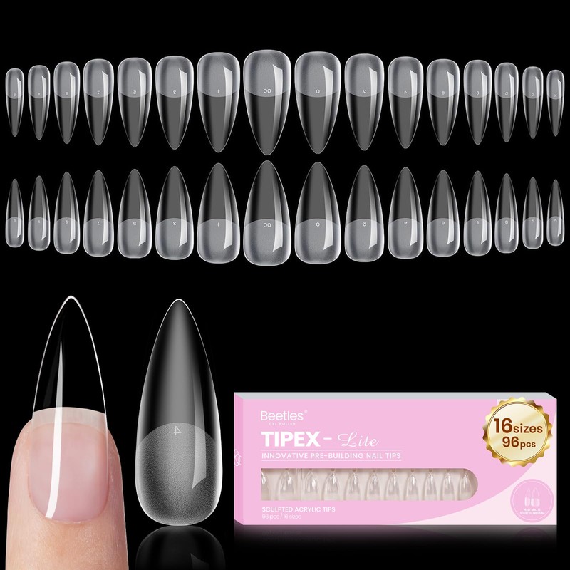 Beetles Puntas de Uñas Stiletto con Apex, 96 Piezas