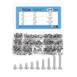 DTGN 304 Stainless Steel Self-Tapping Screws Pan Head Sheet Metal Screws Assortments Hardware Kit,Washed Silver(Size:M4x8-M4x30-270pcs)