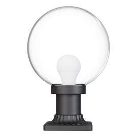 KastLite 10" Globe Pier Mount Outdoor Lighting with LED Lamp | UV & Waterproof Pillar & Column Lights | Deck Driveway Yard Patio & Garden Fixture | Made in USA | Clear Cover, Black Decorated Base