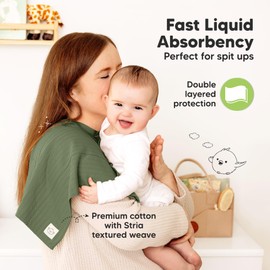 Organic Cotton Burp Cloths Baby Girl, Boy - 6-Pack Large Burping Clothes for Babies, Spit Up Rags, Super Soft & Absorbent Newborn Wash Towels, Gender Neutral, Non-Shrink (Stria, Hedges)