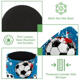 EUYJKMSXC Soccer Football Blue Background Pen Holder for Desk, Round Pencil Cup Stand, Large Capacity Pen Organizer Case, Makeup Brushes Holder