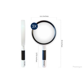 Photomyne Magnifying Glass, 3X Magnification, Perfect for Seeing Small Objects, Photos, Reading, Shatterproof Design, Crystal Clear Acrylic Glass, Portable, Comfort Grip Handle, Kids and Adults