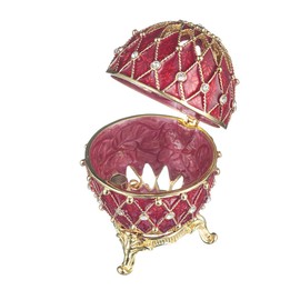 danila-souvenirs Faberge Style Carved Egg/Trinket Jewel Box with Grid 7,5 cm red