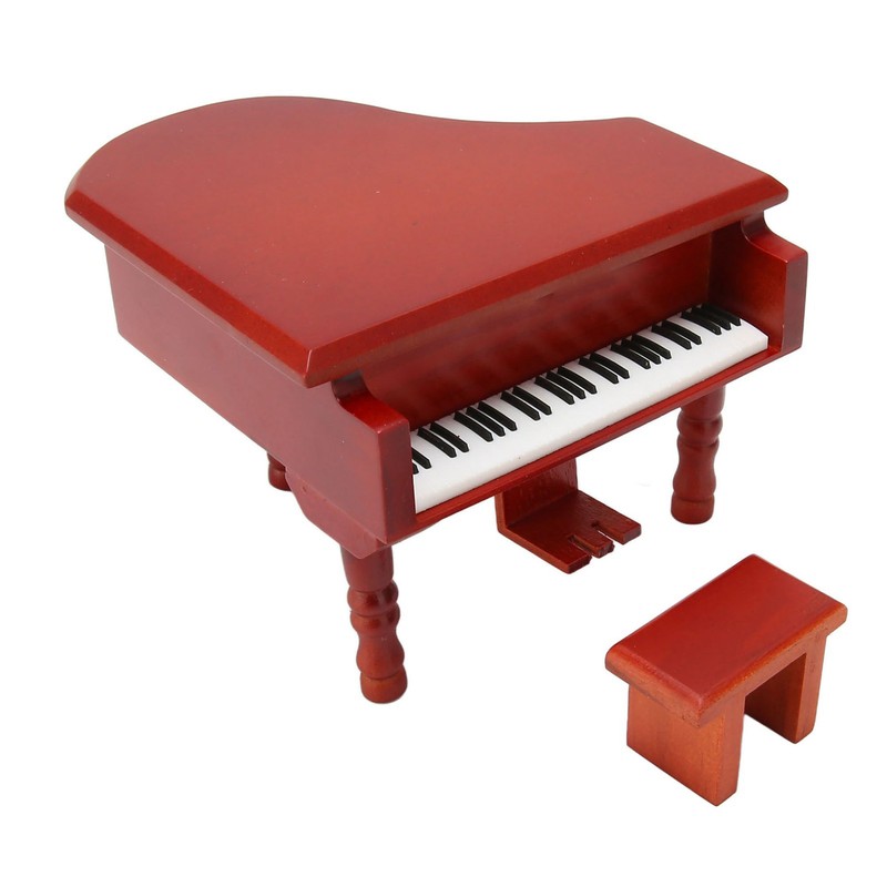 Wooden Music Box Piano Style Decorative Gold Plated Movement Pleasing