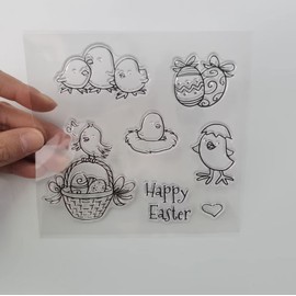 Joyful Home Happy Easter Egg Chicken Rubber Clear Stamp for Card Making Decoration and Scrapbooking