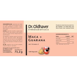 Dr. Oldhaver Maca + Guarana Capsules (Pack of 120), Power Blend for Vitality with High-Quality Maca Powder and Guarana Powder as well as Vitamin E, for More Energy and Concentration