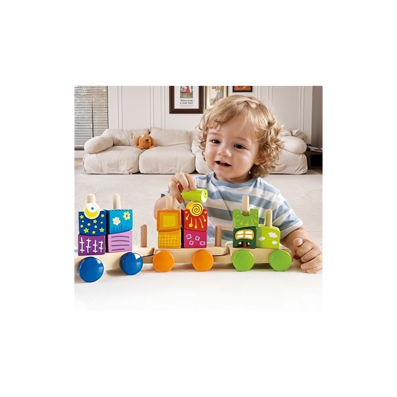 Hape Fantasia Building Blocks Toddler Push and Pull Train Set