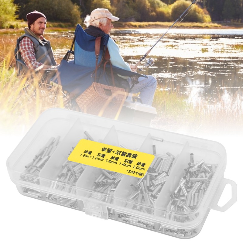 500PCS Single Double Barrel Crimping Sleeve Fishing Line Wire Leader