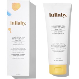 Lullaby Skincare SPF50+ Sunscreen For Sensitive Skin | Lightweight, Non-Greasy Formula for Babies, Children and Sensitive Skin | Australian Made | Vitamin E and Aloe Vera | Oxybenzone Free 140ml