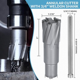 KEENTECH Carbide-Tipped Annular Cutter, 1-1/16" Diameter x 2" Depth, 3/4" Weldon Shank (2 Flat), High Speed Cutting TCT Mag Drill Bit with Pilot Pin for Harder Material, Stainless Steel, Cast Iron