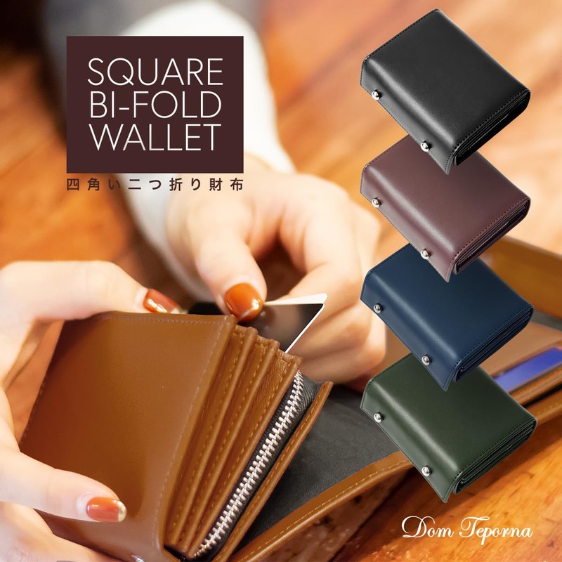 Dom Teporna Men's Bi-fold Wallet, Leather, Cowhide Leather, Large Capacity,