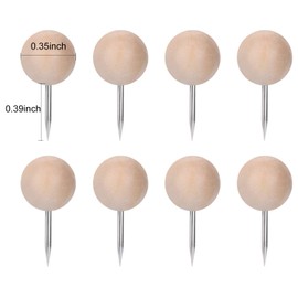 HIYUMY 100 Pieces Wood Push Pins, Round Decorative Wooden Thumb Tacks with Box, Perfect for Home Office Cork Bullet in Boards Map Craft Projects Picture Calendar Photos Business Card Holder (Round)