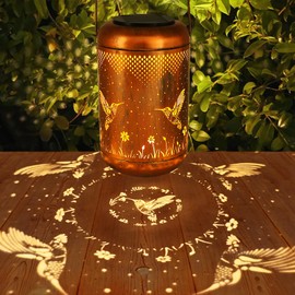 Solar Lanterns Outdoor Hummingbird Hanging Lantern Lights, Birthday Gifts for Mom Women Grandma Solar Lights Waterproof LED Mode Change Metal Solar Garden Decor for Patio Yard Lawn Landscape Tabletop