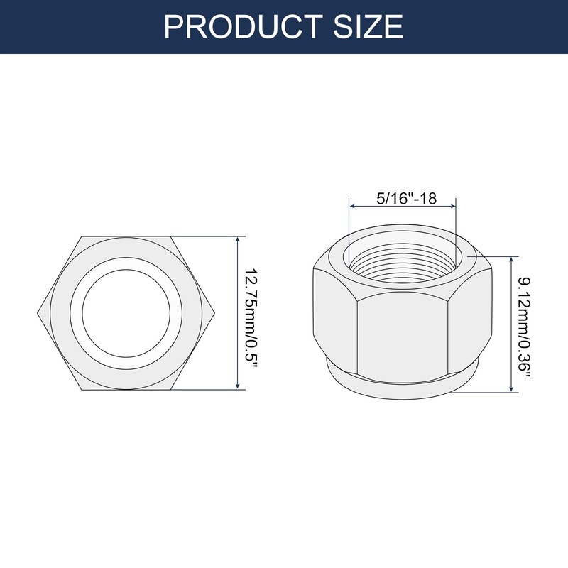 sourcing map 10Pcs 5/16"-18 Nylon Insert Hex Lock Nuts, 304