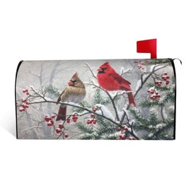 Winter Cardinal Bird Mailbox Covers Magnetic Standard Size 18" x 21", Winter Snow Birds Mailbox Covers Mail Wraps Cover Letter Post Box for Gardern Yard Outdoor Decor