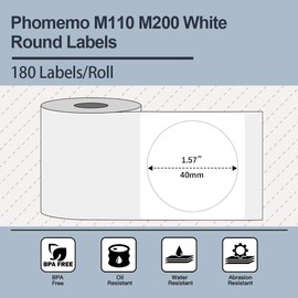 Phomemo M110 M120 M200 M220 M221 White Round Paper 1.57 x 1.57 Inches (40 x 40 mm) Sticky Thermal Labels Printer Paper