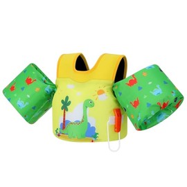 MoKo Toddler Armbands for Children, Swimming Jacket for Toddlers 20-50 lbs, Water Wings with Emergency Whistle, Cute Swimming Training Vest for Swimming Pool, Yellowish Green Dinosaur