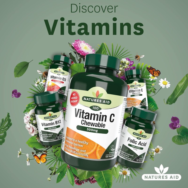 Natures Aid Chewable Vitamin C 500 mg, Sugar Free, Suitable
