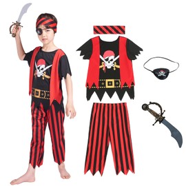 Wiclin Kids Pirate Outfit 5pcs Children's Pirate Costume Pirate Role Play Pirate Dress up for kids 9-10years