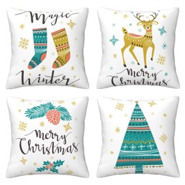 AMZQJD Pack of 4 Cushion Covers, Christmas Decorative Cushion Covers, Sofa Cushion Covers, Soft Cushion Cover for Living Room, Bedroom (Christmas White, 40 x 40 cm)