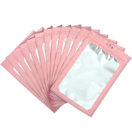100Pcs Pink Mylar Ziplock Bags Foil Sealed Bags Holographic Plastic Packaging Bags,12x18cm Smell Proof Bags Sweet Pouches Bag,Middle Resealable Bags Sample Bags Storage Grip Seal Bags for Food,Jewelry