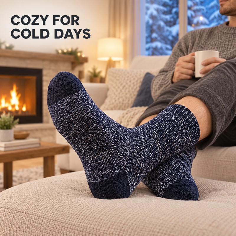 5-Pair Men's Thick Cotton Thermal Hiking Socks, Mid-Calf, US Size