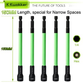 150mm Magnetic Nut Driver Set for Impact Drill, 5pcs 10MM Long Nut Drivers 6 INCH(150mm), Long Shank Nut Driver Bits, 1/4" Hex Shank, Nut Driver Socket Kit (Green 10mm)