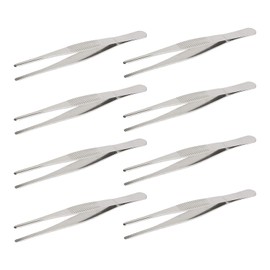 Aoje-Link Stainless Steel Straight Blunt Tweezers, Horizontal Serrated Tips, Used for Repairs, barbecues, Auxiliary Tools, Silver, 8pcs