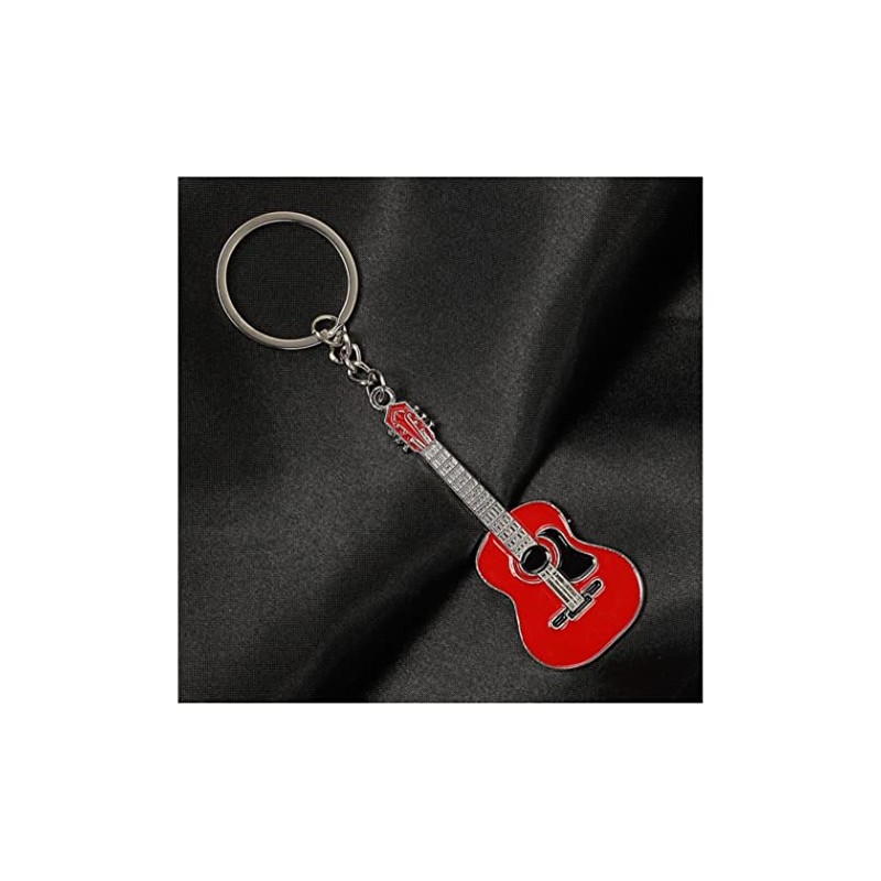Acoustic Guitar Keyring Red Stainless Steel Red Medium, red