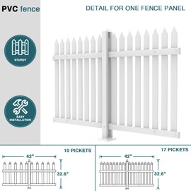 ECOOPTS 1 Set 32.6" Hx84 W Vinyl Picket Fence Panels White Decorative Fence for Porch Yard Garden Patio Walkways Pool (34 Pickets, Straight)