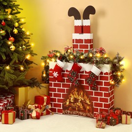 Quzzil Christmas Santa Claus Fireplace Chimney Cardboard Giant Red Brick Cardboard 3D Fireplace Fake Centerpiece for Christmas Party Backdrop Decoration 44 x 27 x 7 Inches