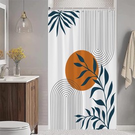 Uiiooazy Shower Curtain, Abstract Boho, Shower Curtain, Blue Leaves, Terracotta, Sun, Minimalist Shower Curtains, Anti Mould, Waterproof, Polyester Fabric, Washable Bathroom Curtain with 8 Hooks, 120