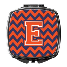 Caroline's Treasures CJ1042-ESCM Letter E Chevron Orange and Blue Compact Mirror Decorative Travel Makeup Mirror for Women Girls Gifts Pocket Makeup Mirror Folding Handheld