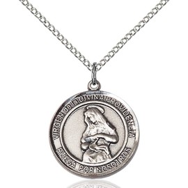 Bonyak Jewelry Saint Medal Collection Sterling Silver Virgen Divina Providencia Pendant 3/4 x 5/8 inches with 18 inch Sterling Silver Curb Chain