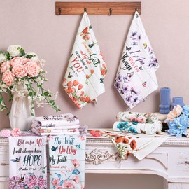 Hahafelt 12 Pcs Christian Kitchen Dish Towels Gifts Bulk Floral Religious Absorbent Inspirational Scripture Hymn Tea Towels for Women Mom Kitchen Housewarming Home Gifts, 14 x 21'' (Classic)