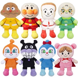 Anpanman Prichii Beans S Plus 8 Piece Plush Set, Anpanman Shokupanman, Curry Panman, Bikinman, Dokin-chan, Cokin-chan, Melon Panna, Akachan Man