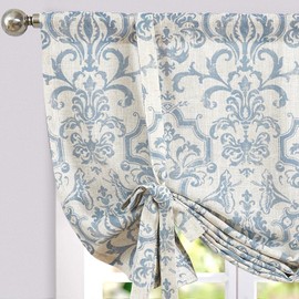 jinchan Linen Tie Up Valance for Flax Floral Drapes Vintage Farmhouse Medallion Window Treatments Light Filtering Curtain for Living Room Laundry Cafe Rod Pocket 1 Panel 54 Inch Blue