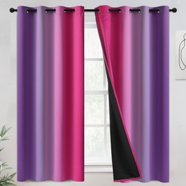 COSVIYA 100% Blackout Curtains & Drapes Pink Purple Curtains 63 inch Length 2 Panels,Full Room Darkening Grommet Gradient Insulated Thermal Window Curtains for Bedroom/Living Room,52x63 inches