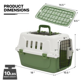 MoNiBloom 18-Inch 2-Door Top Loading Cat Carrier, Plastic Dog Crate Hard-Sided Dog Travel Carrier for Small Dogs and Cats, Ventilation and Security Lock Design for Pets up to 10 lbs (Green)