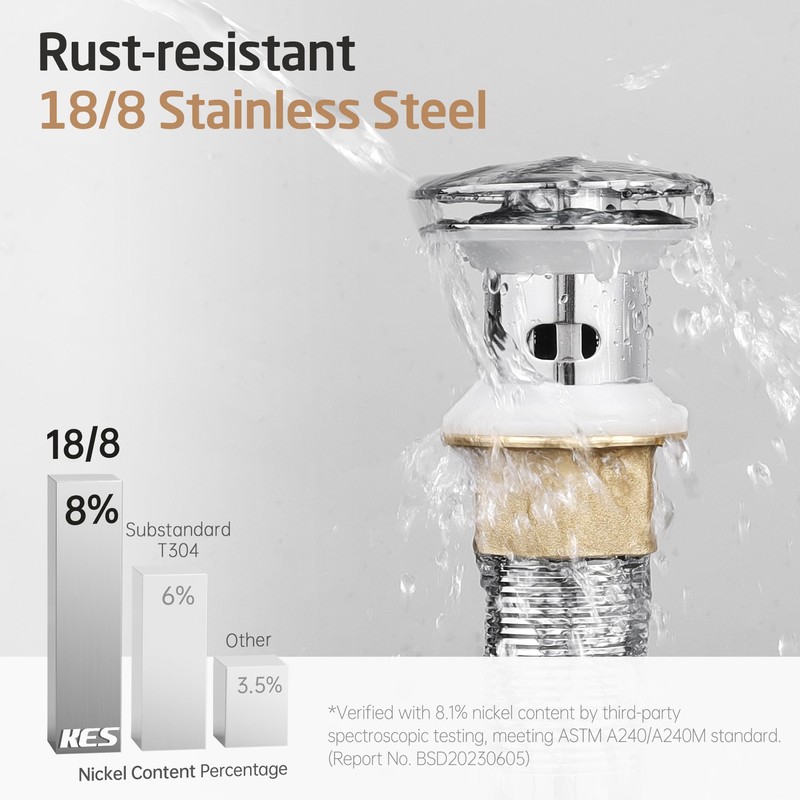KES Bathroom Sink Drain with Overflow, with Strainer Basket Hair