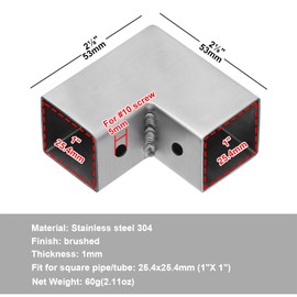 12 Pcs 1" Stainless Steel Square Tube Connector, L Square Tubing Fittings-2 Way 90 Degree Corner Joint Fence Rail Clamp