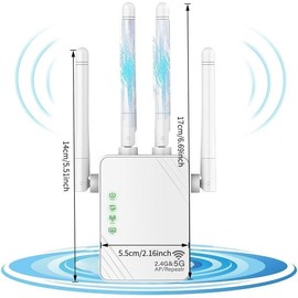 1200Mbps WiFi Extender, 2.4G & 5GHz Dual Band WiFi Signal Booster Repeater Extender, WiFi Repeater with 4 Antennas, Network Components for Home, Wifi Repeater Extender, Boyfriend Gift